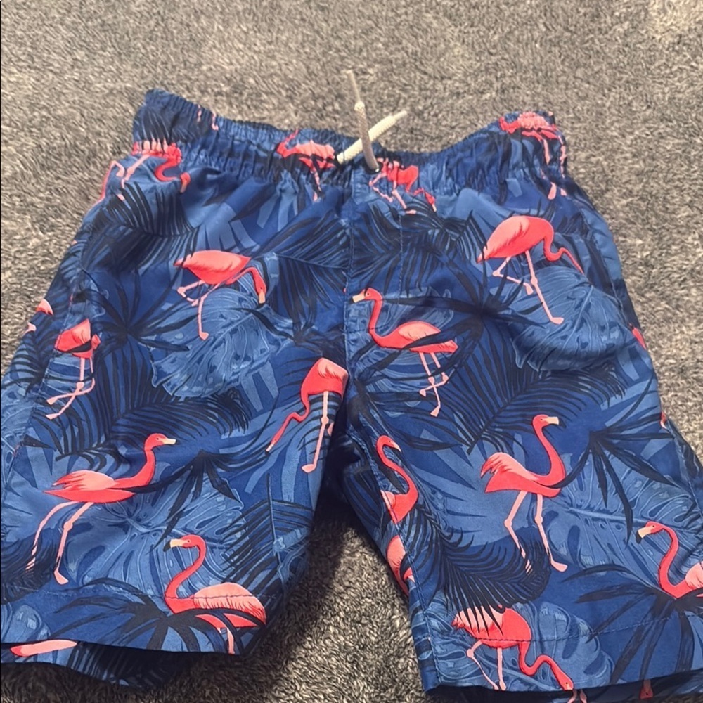 Flamingo Print Kids Swim Trunks - Blue and Pink